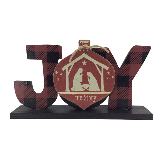 AGD Christmas Decor - Buffalo Check Plaid Joy True Story Nativity