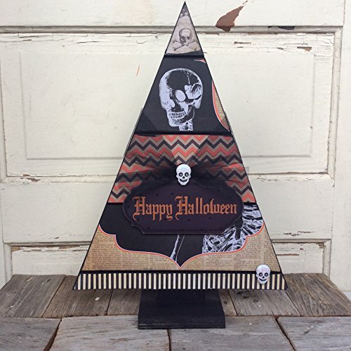 AGD Halloween Decor - SKULL Black Wood Slat Table Top Tree