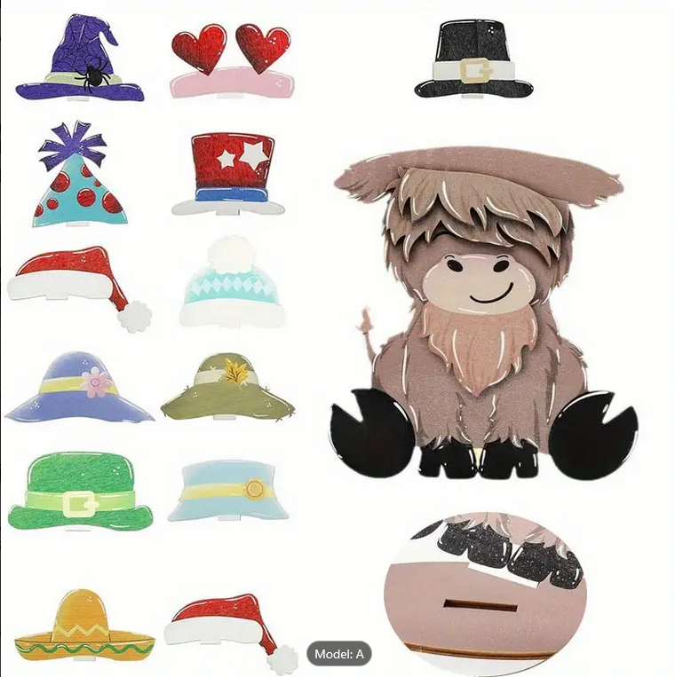 Seasonal Decor - Interchangable Seasonal Layered Highland Cow