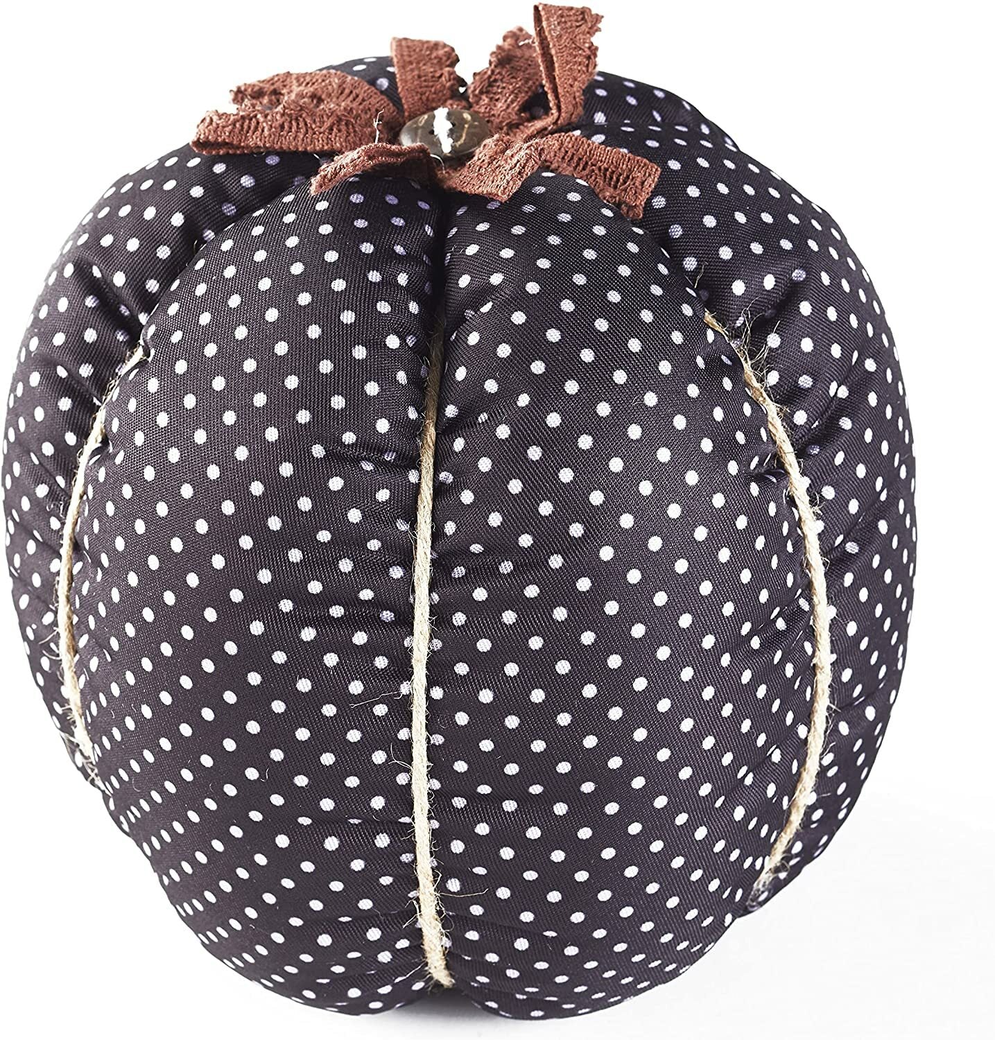 LC Halloween Decor - Prim Fabric Pumpkin Black Polka dot 8-inch