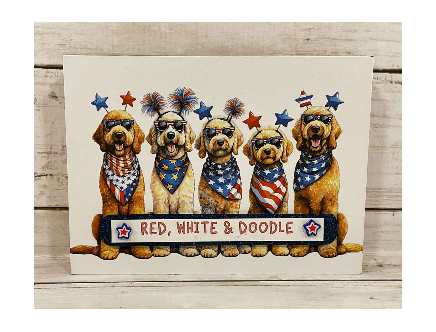 AGD Patriotic Decor - Red White Doodle Puppy Dog Pet Box Sign