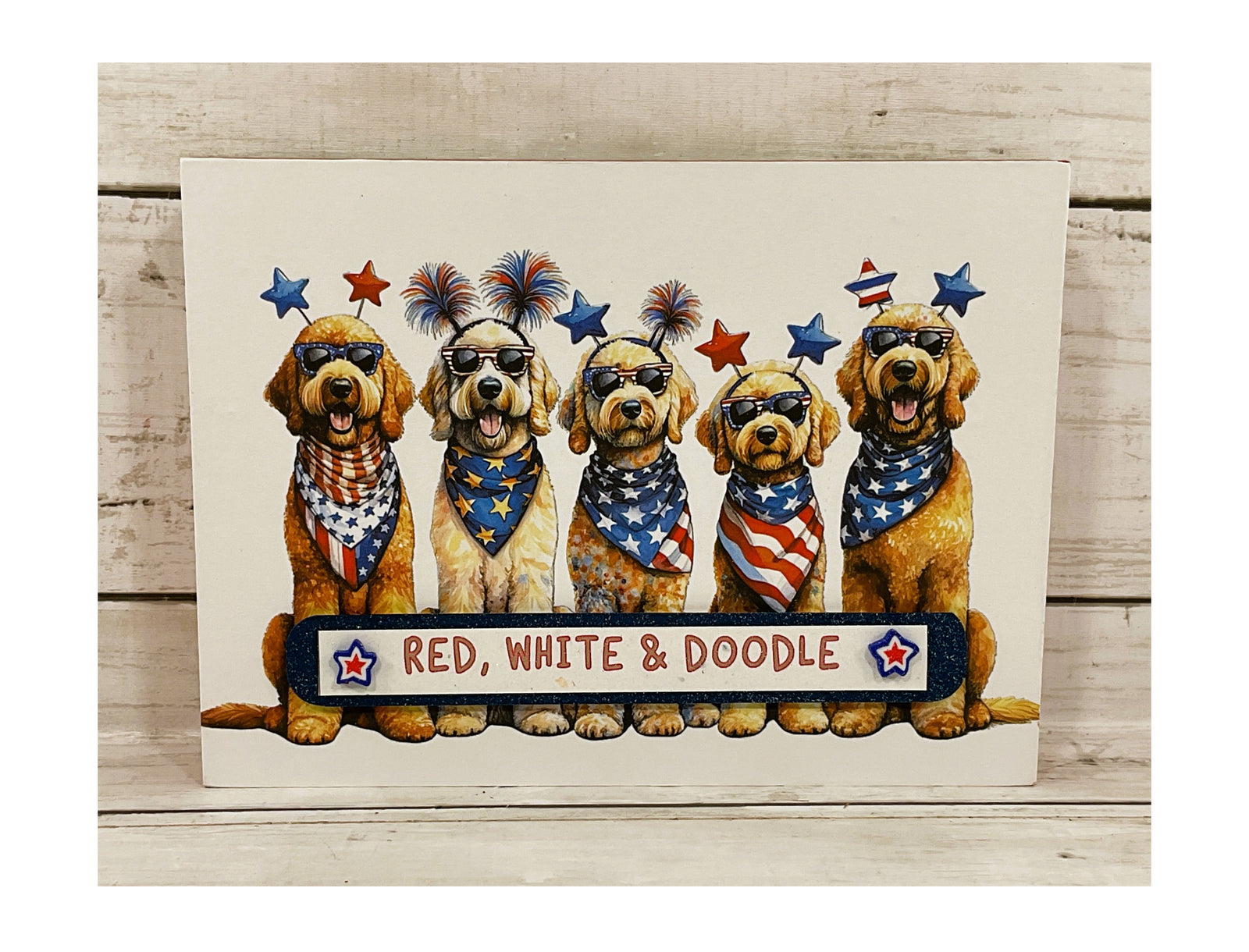 AGD Patriotic Decor - Red White Doodle Puppy Dog Pet Box Sign