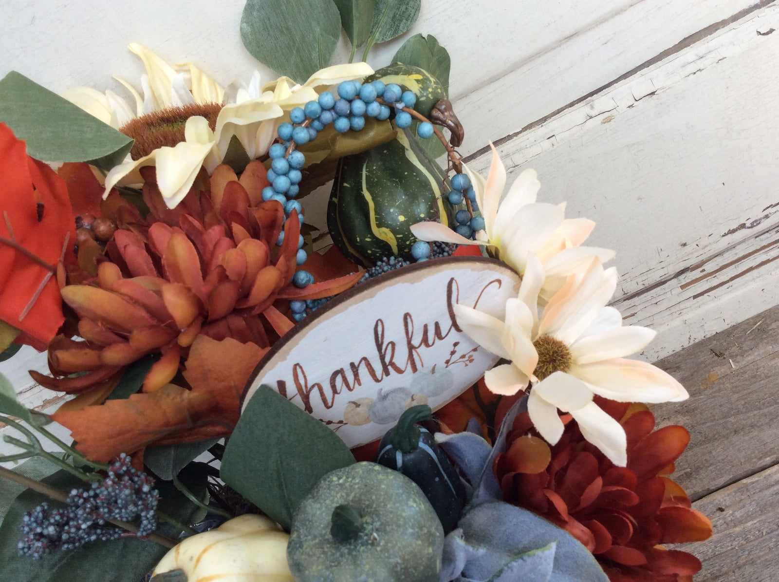 AGD Fall Decor - Thankful Floral Metal Planter Centerpiece