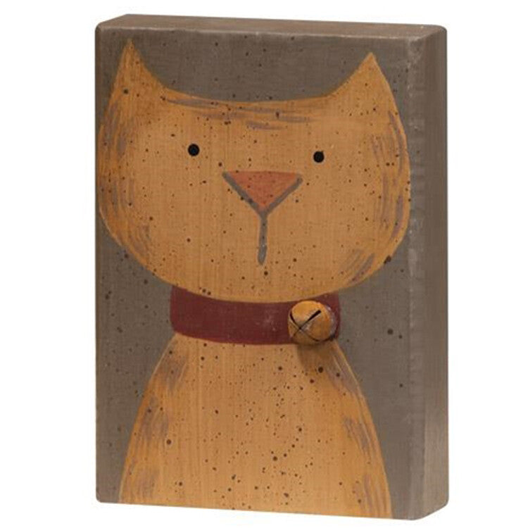 CWI Home Decor - Prim Wood Bell Cat Block Signs 2pc Set