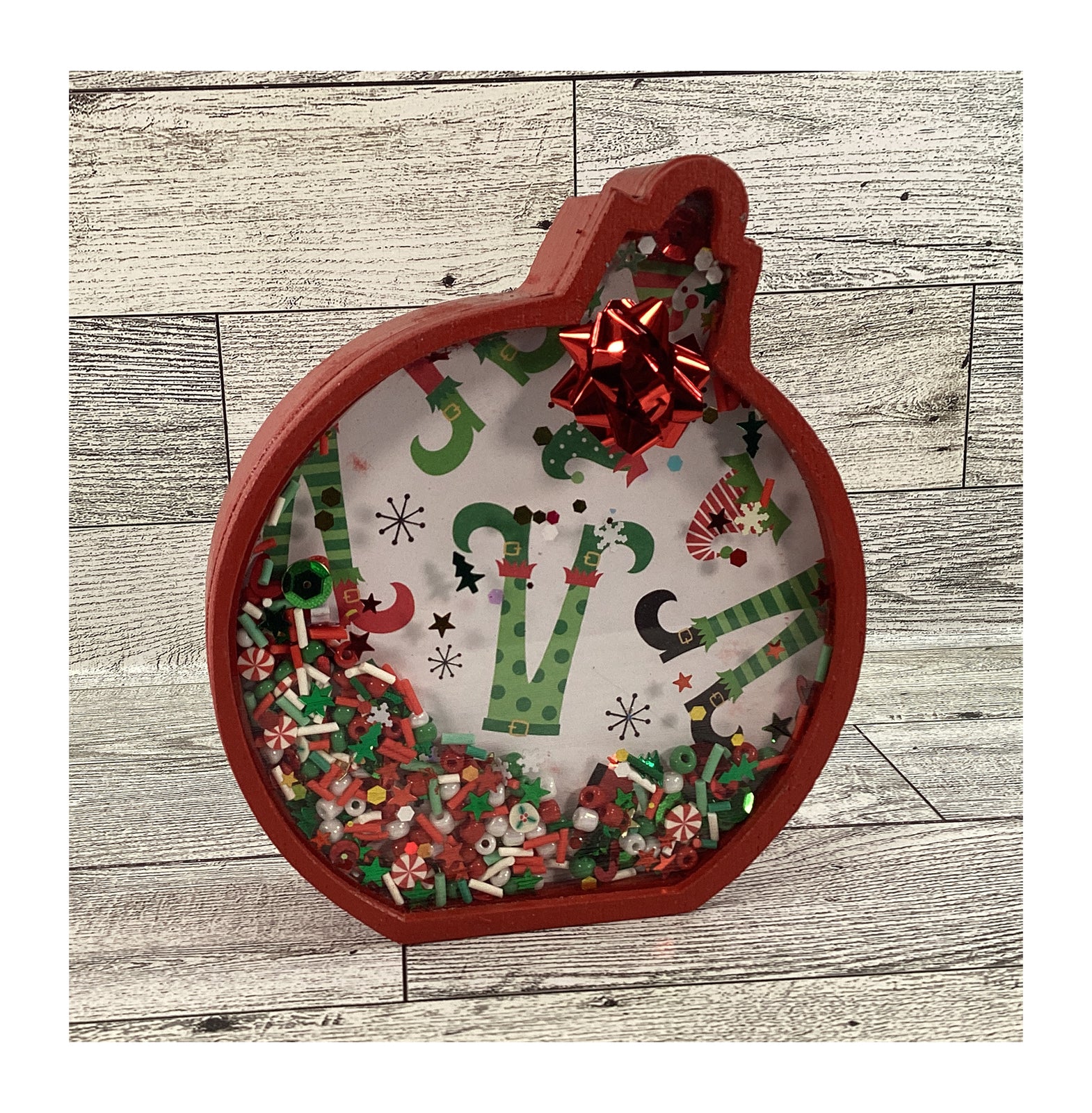 AGD Christmas Decor - Ornament Elf Elves Legs Chunky Wood Snow Shaker