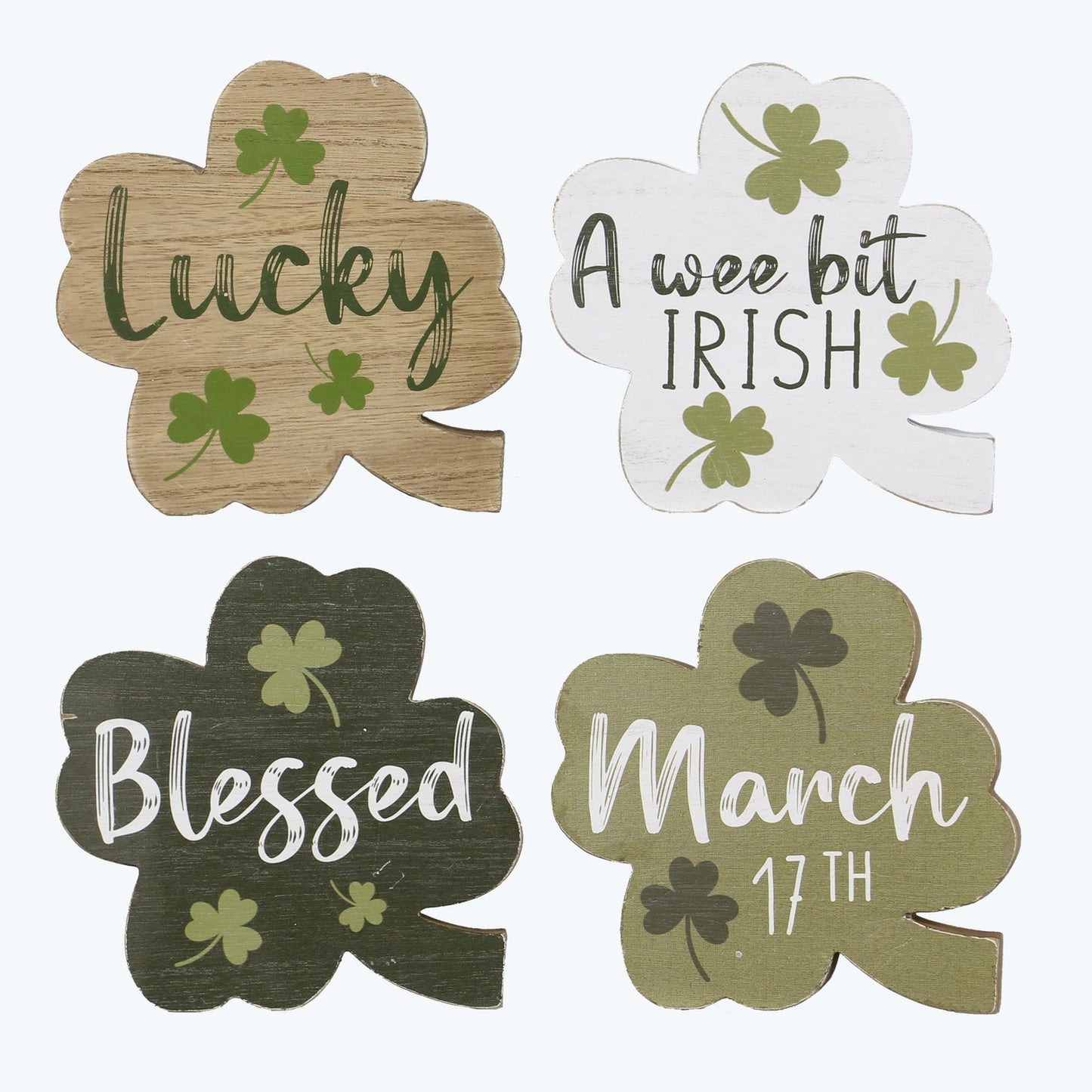 Youngs St. Patricks Day Decor - Wood Chunky Shamrocks Sitters 4pc