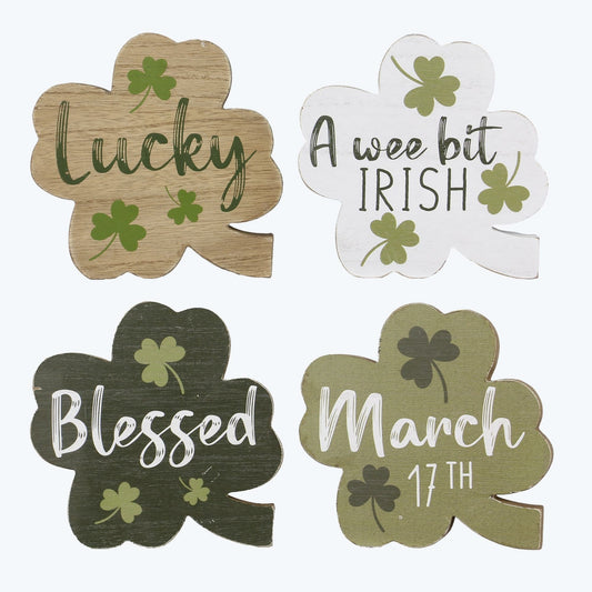 Youngs St. Patricks Day Decor - Wood Chunky Shamrocks Sitters 4pc