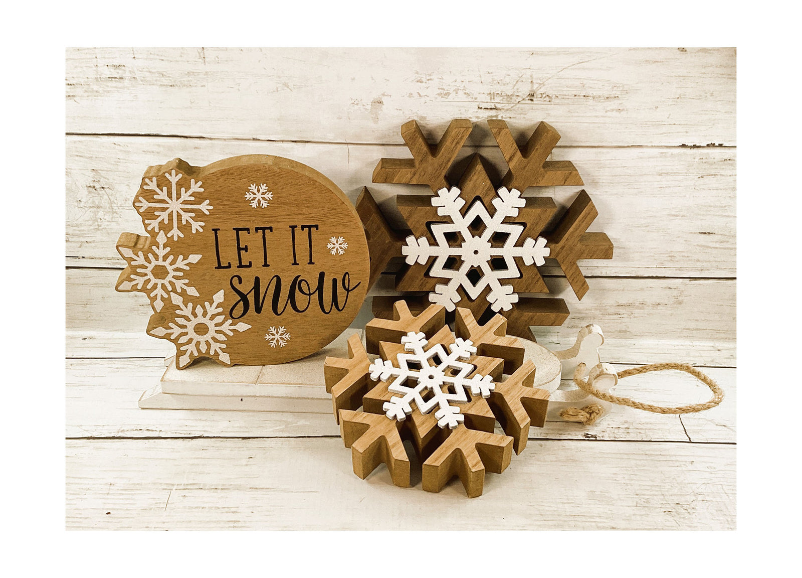 AGD Christmas Decor - Farmhouse Let It Snow Snowflake Sled 4pc Set