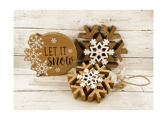 AGD Christmas Decor - Farmhouse Let It Snow Snowflake Sled 4pc Set