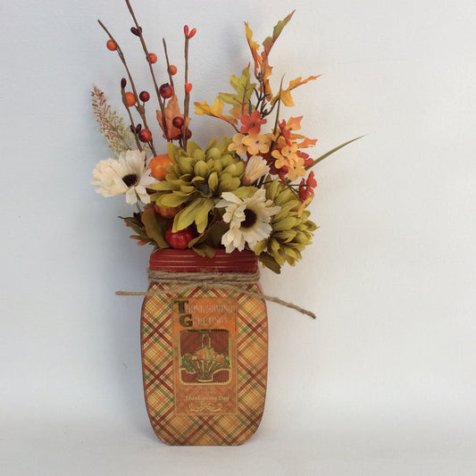 AGD Fall Decor - Thanksgiving Day Greetings Wood Mason Jar Display