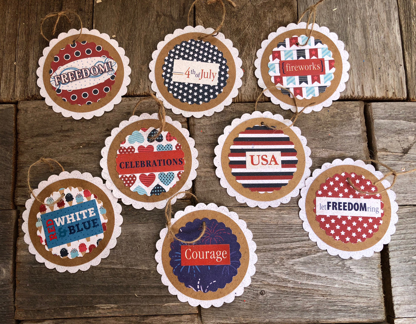 AGD Patriotic Decor - July 4th Sentiment Words Paper Ornaments 8pc