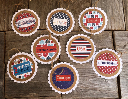 AGD Patriotic Decor - July 4th Sentiment Words Paper Ornaments 8pc