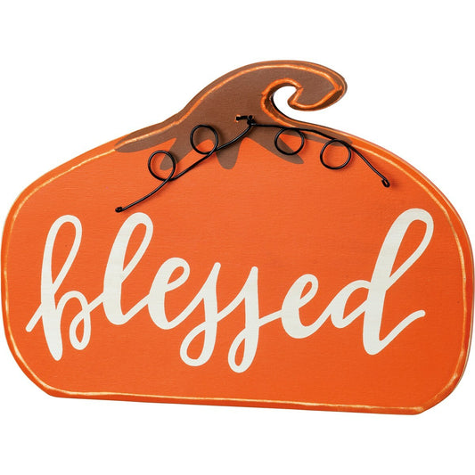 PBK Fall Decor -  Blessed Chunky Orange Wood Pumpkin