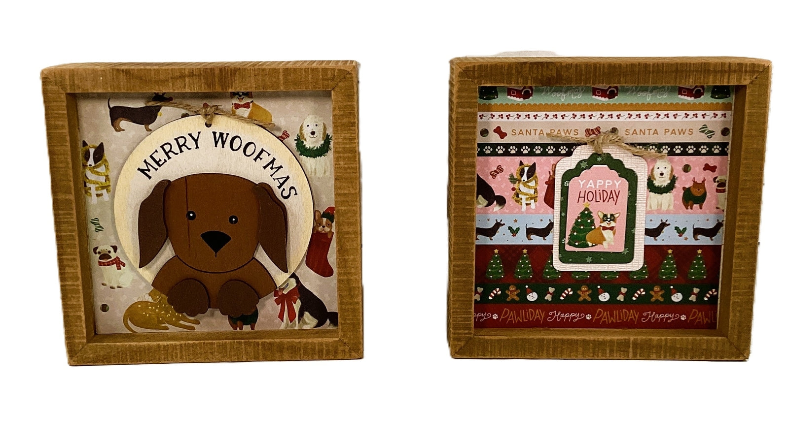 AGD Christmas Decor - Merry Woofmas Dog Theme Box Signs 2pc Set