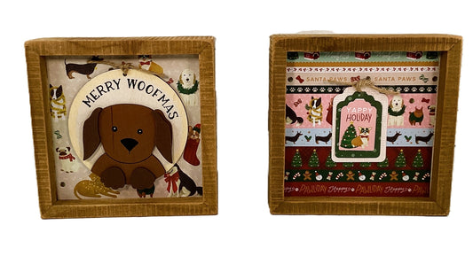 AGD Christmas Decor - Merry Woofmas Dog Theme Box Signs 2pc Set