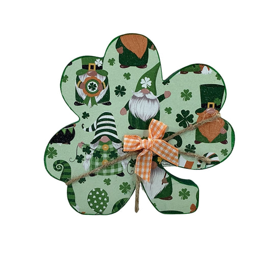 AGD Saint Patrick Decor - Irish Gnome Chunky Wood Shamrock Sitter