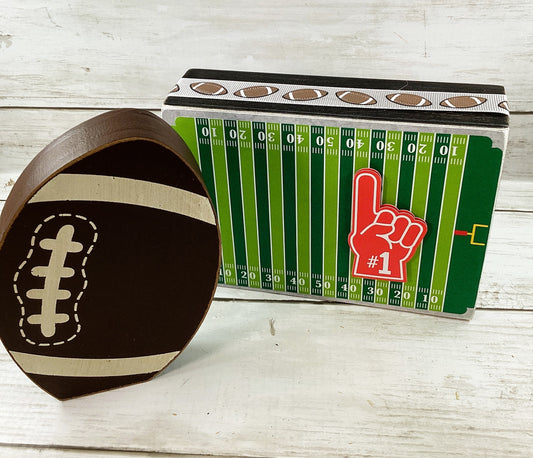 AGD Fall Decor - Chunky Football Touchdown Field #1 Box Sign 2pc Set