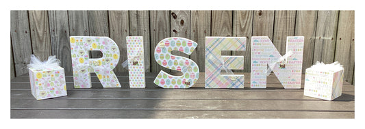 AGD Easter Decor - Chunky Wood RISEN Letter Word Tabletop Display