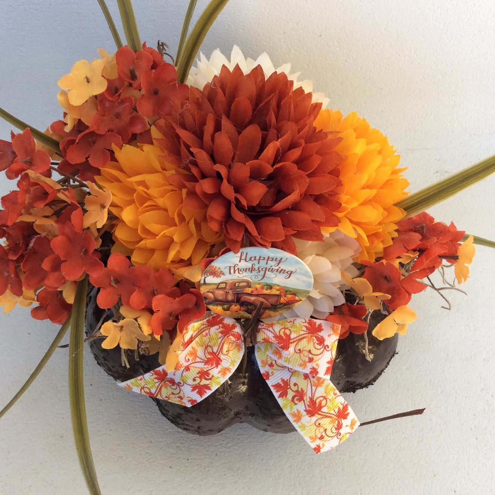 AGD Fall Decor - Happy Thanksgiving Artificial Pumpkin Floral Display