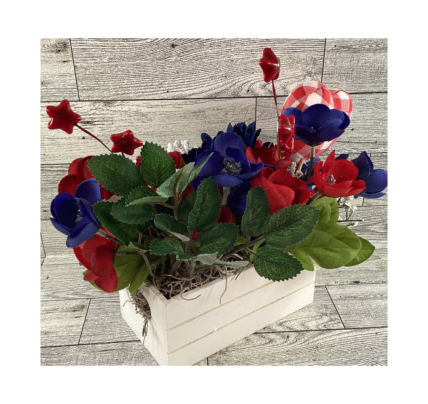 AGD Patriotic Decor - American Flag Floral Wood Crate Floral Display