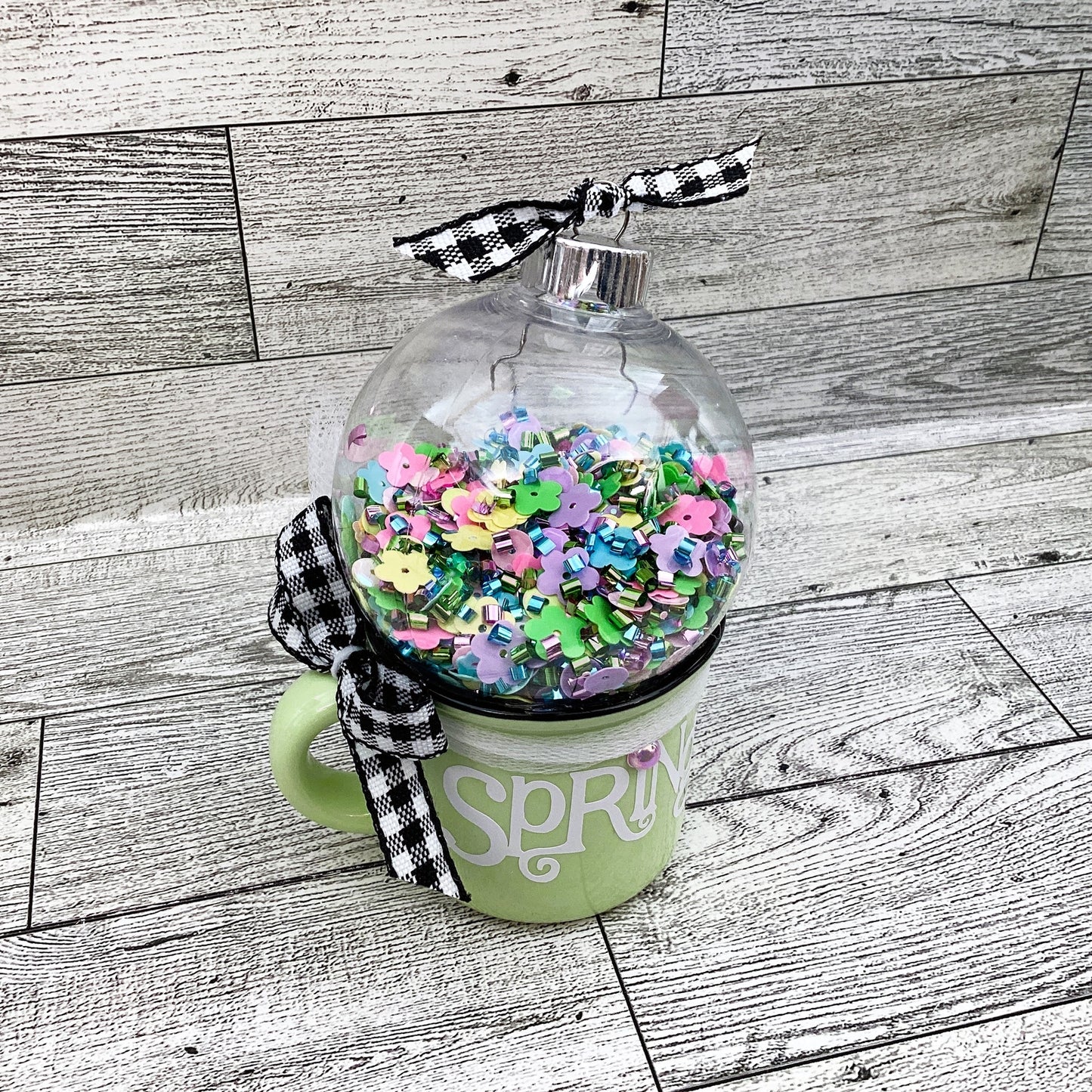 Spring Decor Mini Mug Shaker Cup, Pastel Flower Sequins, Tier Tray