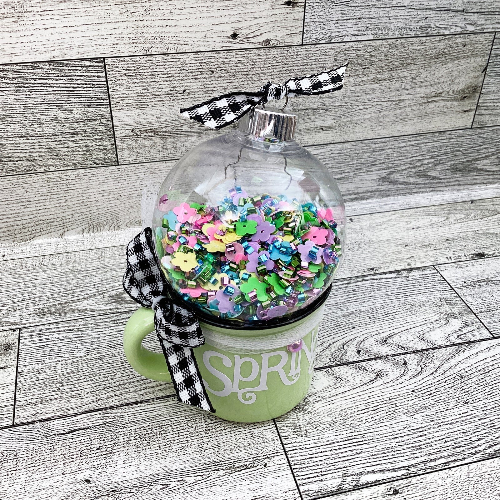 Spring Decor Mini Mug Shaker Cup, Pastel Flower Sequins, Tier Tray