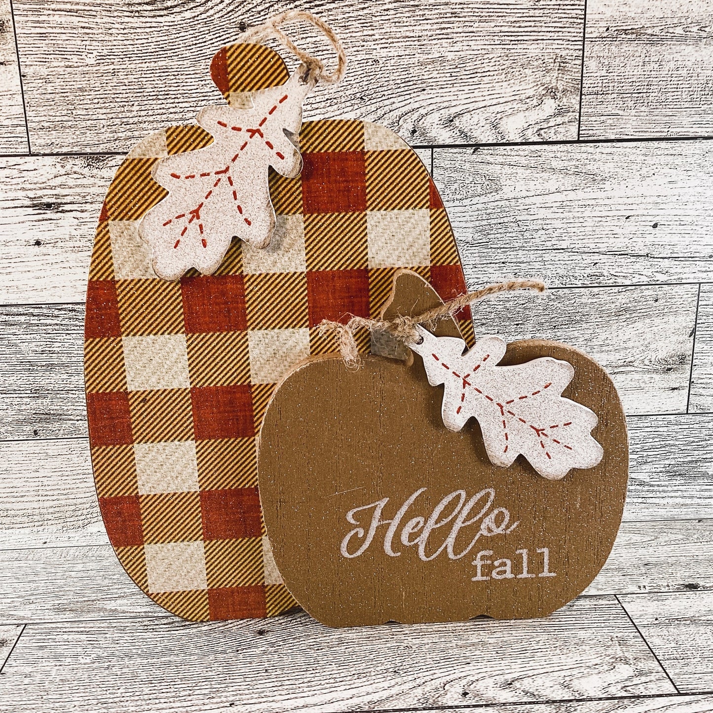 AGD Fall Decor - Candy Corn Plaid Pumpkin Pie Hello Fall Sign & Garland