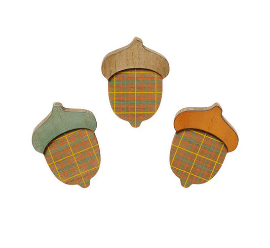 Fall Decor -  Wood Plaid Acorns Tier Tray Decor 3pc Set
