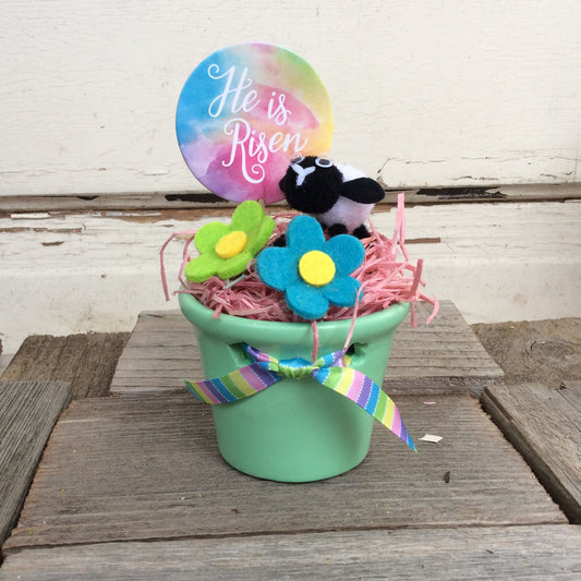 AGD Easter Decor - He is Risen Felt Flowers and Lamb Display