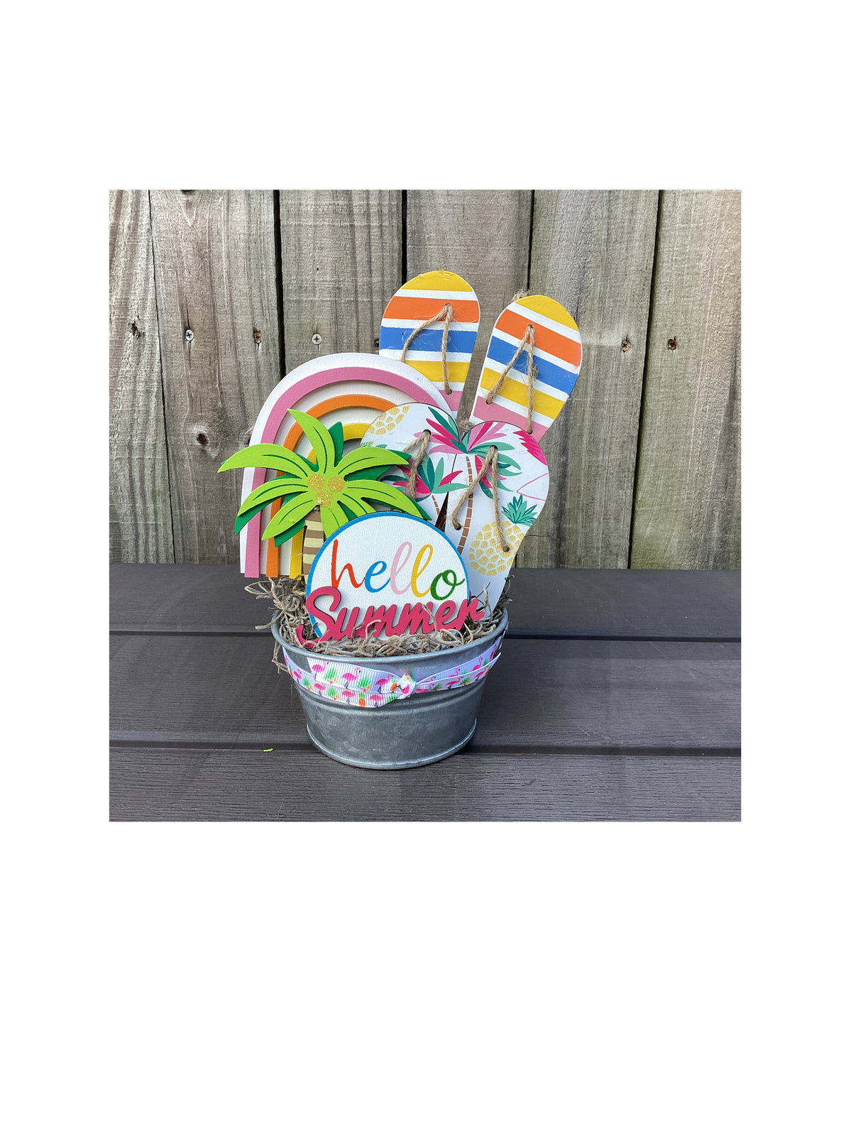 AGD Summer Decor - Hello Summer Beach Icon Galvanized Small Display