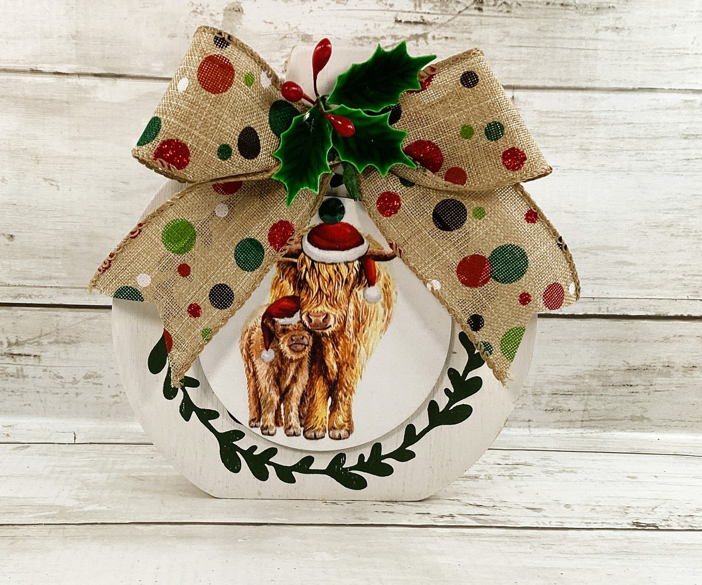 AGD Christmas Decor - Highland Cow Wood Chunky Wood Bulb Sitter