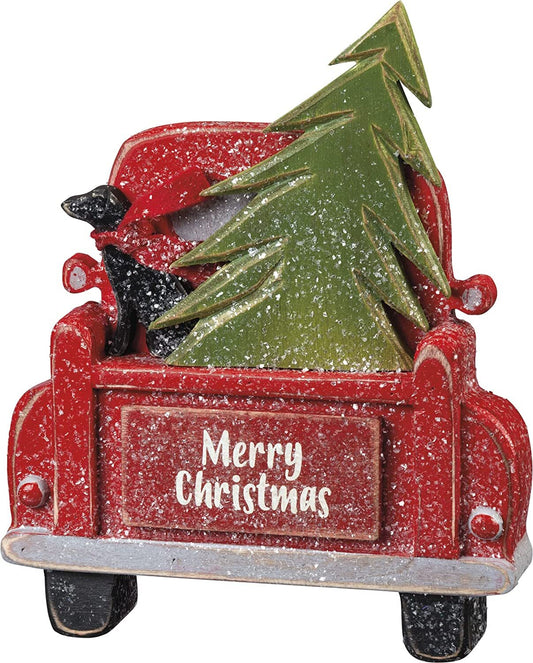 PBK Christmas Decor - Vintage Red Truck with Tree and Dog Sign