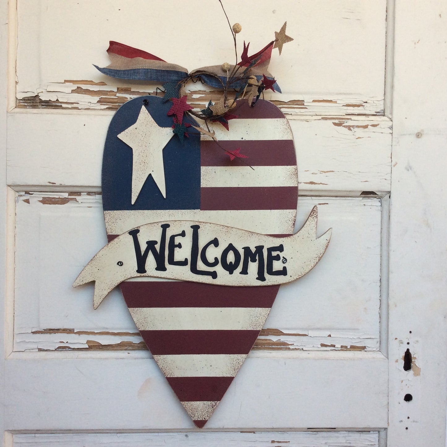 AG Designs Patriotic Decor - Welcome Heart - American Flag With Ribbon 4-7/06