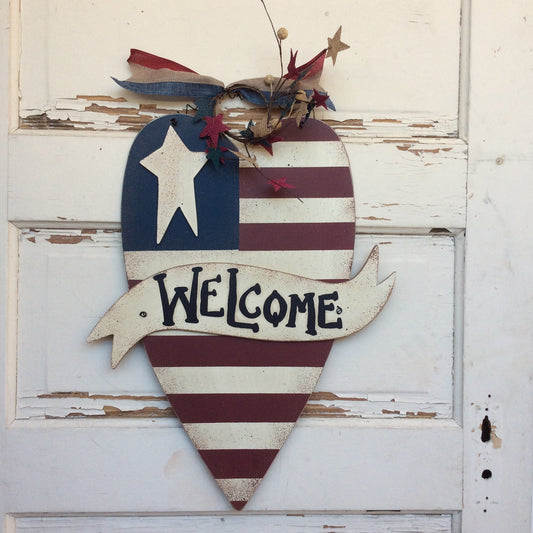 AG Designs Patriotic Decor - Welcome Heart - American Flag With Ribbon 4-7/06