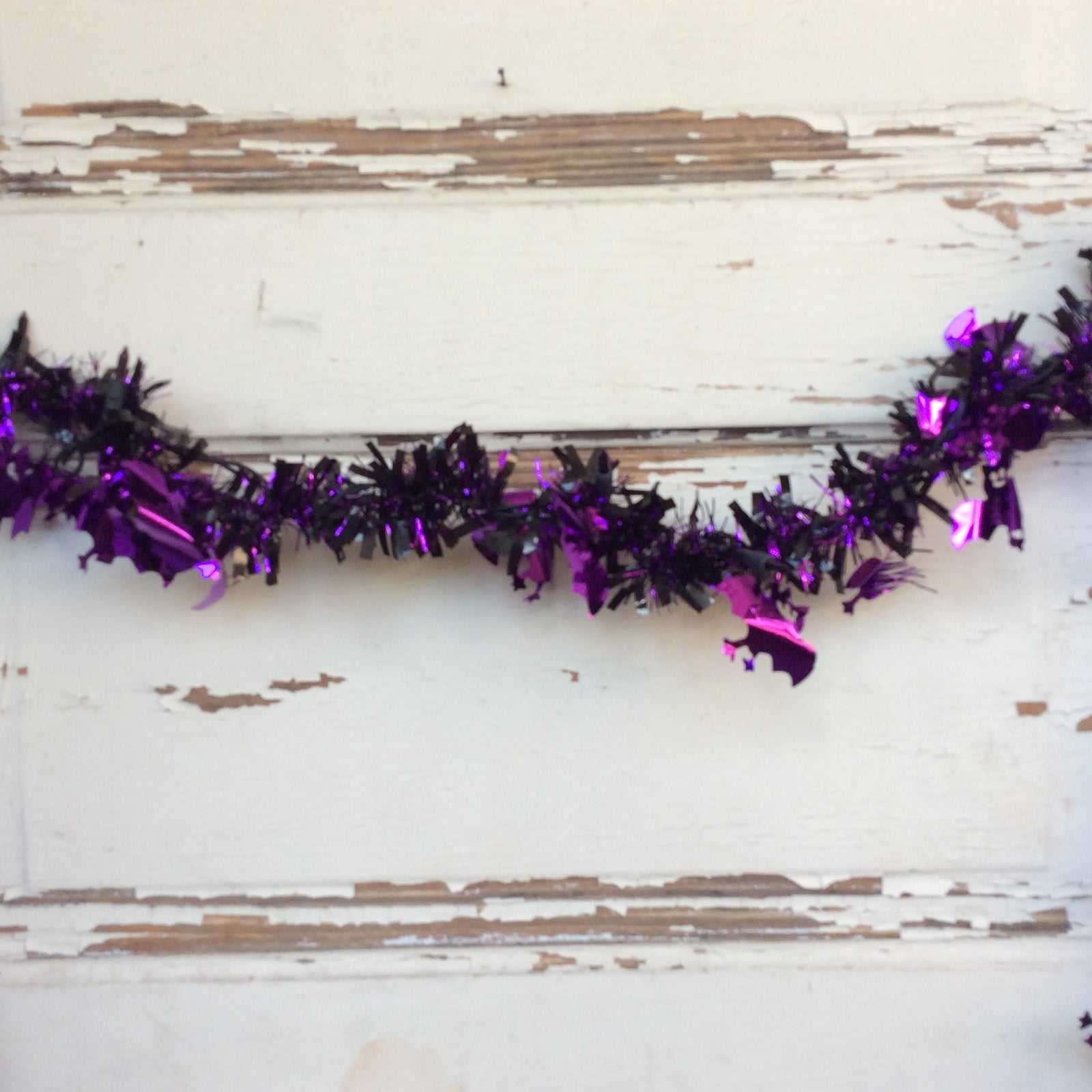 AGD Halloween Decor - Purple Bat BlackTinsel with Purple Lighted Garland 7ft
