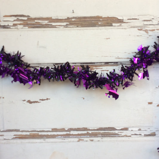 AGD Halloween Decor - Purple Bat BlackTinsel with Purple Lighted Garland 7ft