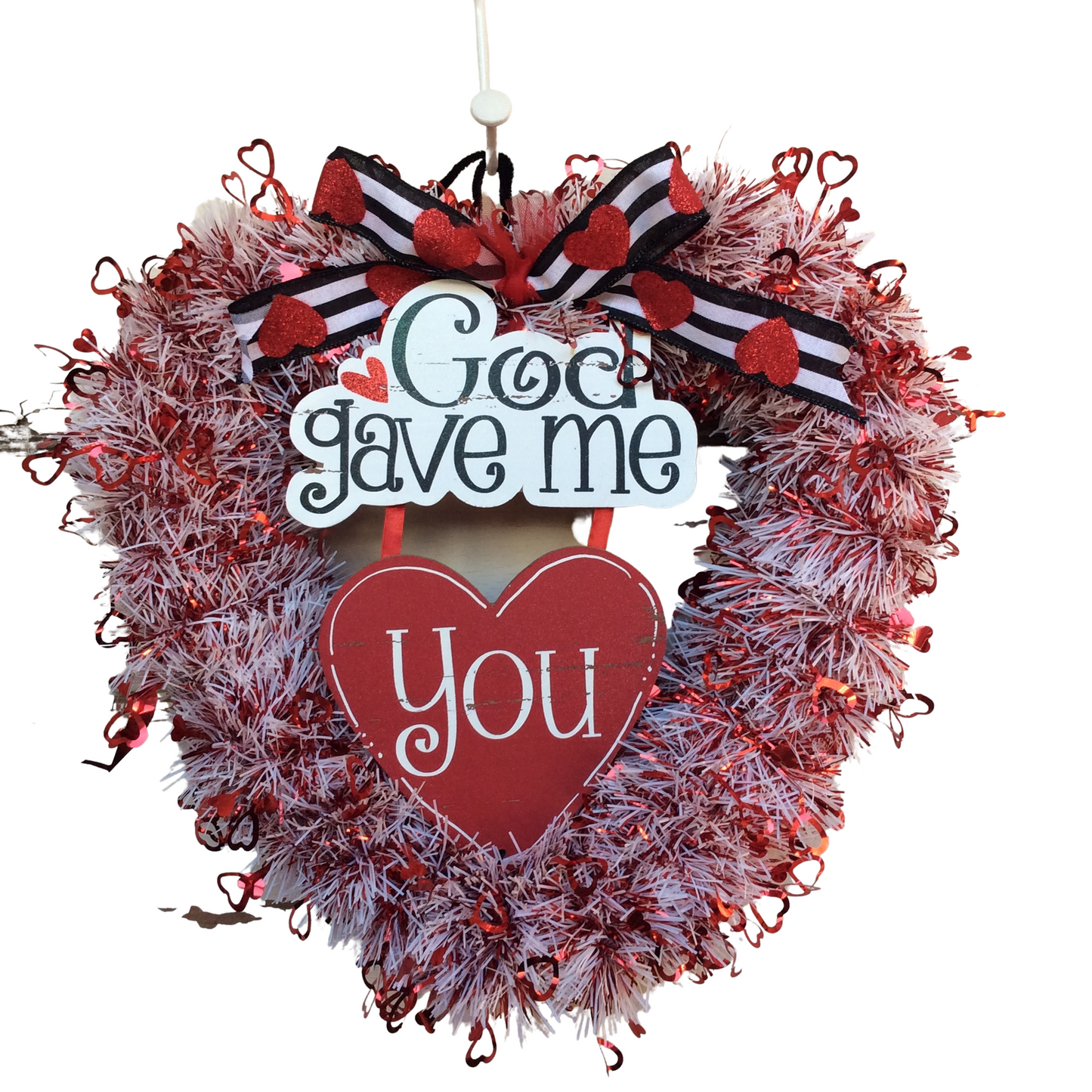 AGD Valentines Decor - Red White God Gave Me You Tinsel Wreath