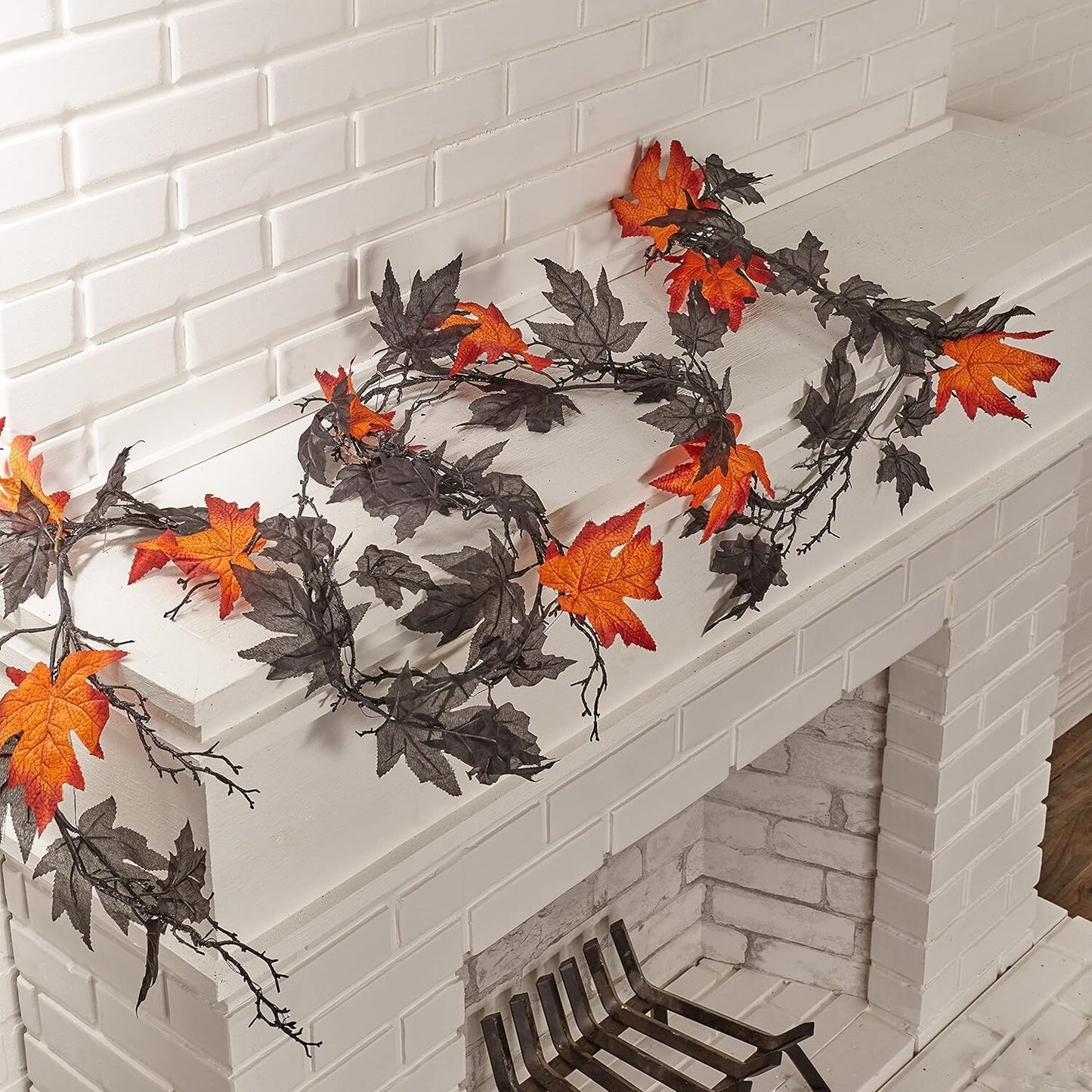 LC Halloween Decor - B/O Lighted Black Orange Garland 6.5ft