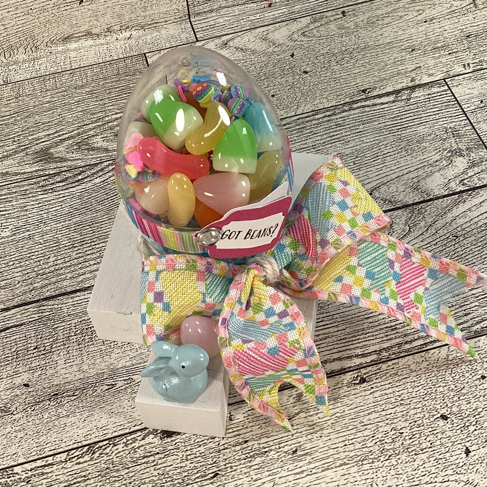 AGD Easter Decor - Clear Egg Filled Fake Jelly Beans Shaker Sitter