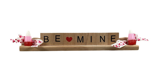 AGD Valentines Decor - Be Mine Wood Scrabble Tile Tier Tray Decor