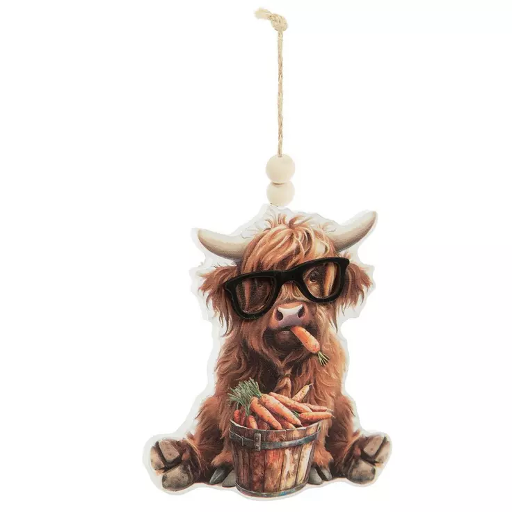 HL Spring Decor - Flower & Carrot Highland Cow Ornaments 2pc
