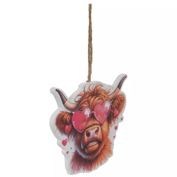 HL Valentines Decor - Highland Cow Head Ornaments 2pc Set