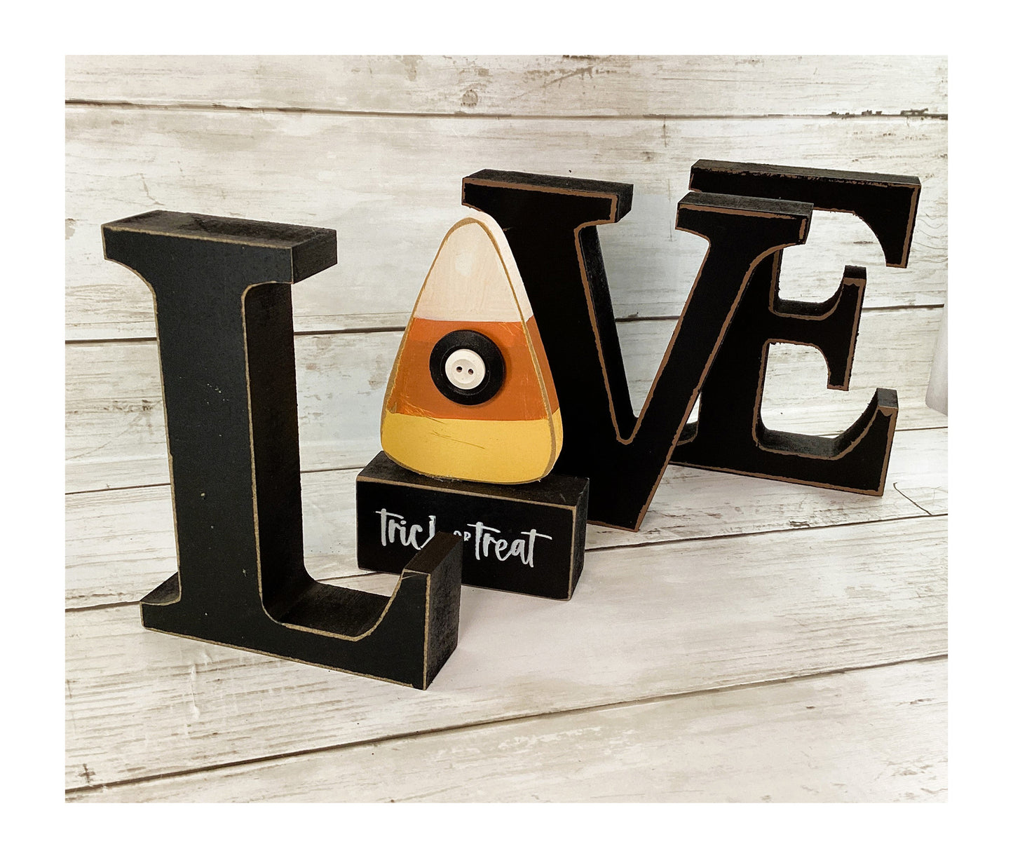 Halloween Decor Candy Corn, Chunky Wood Love Word Sign 4pc Set
