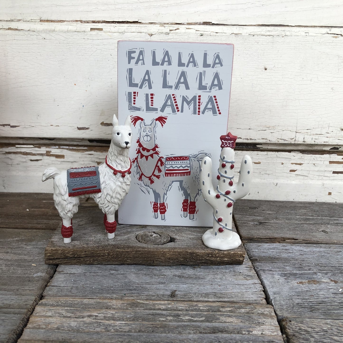 Gerson Christmas Decor - Resin Llama & Sign 3pc Bundle
