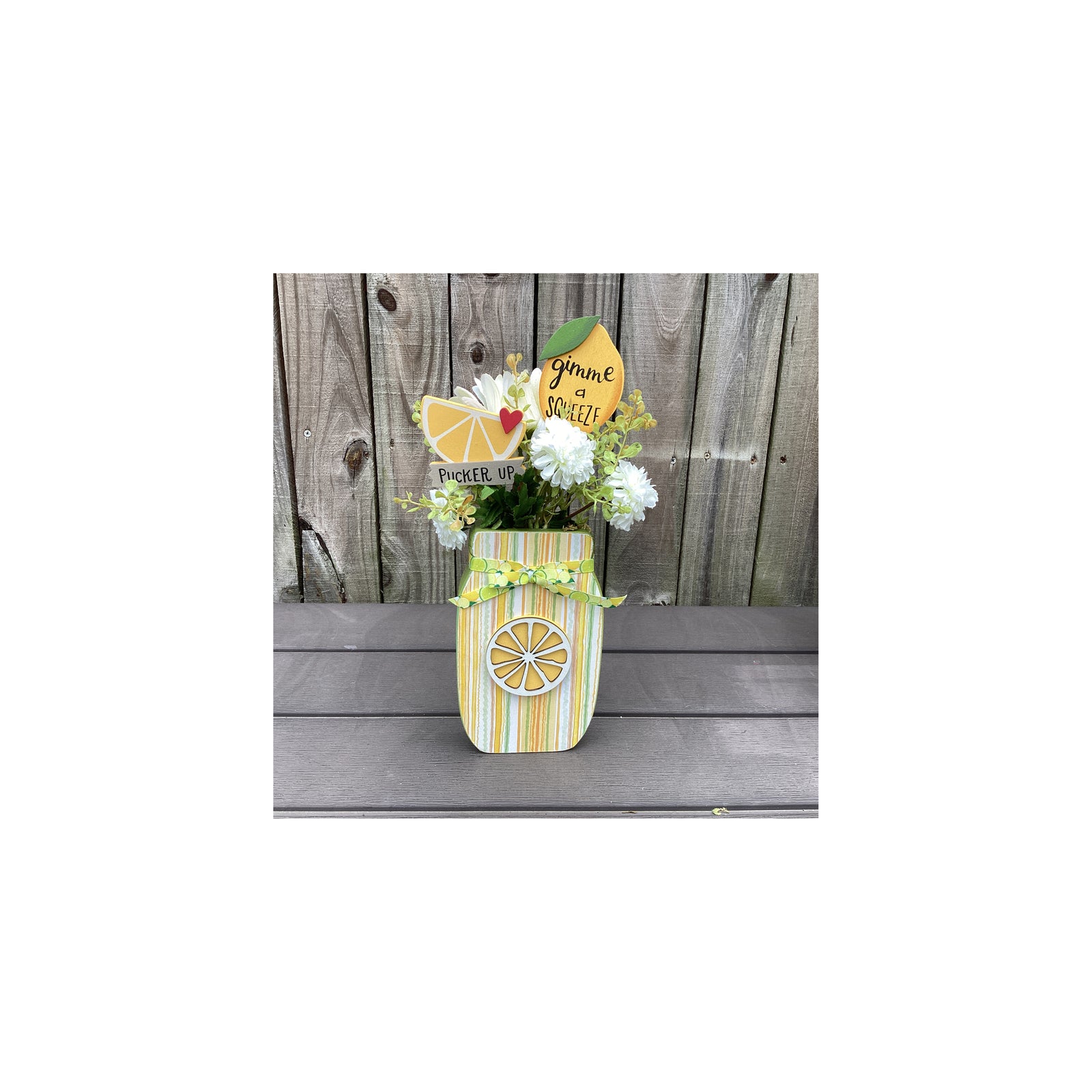 AGD Spring Decor - Summer Lemon Theme Floral Wood Mason Jar Display