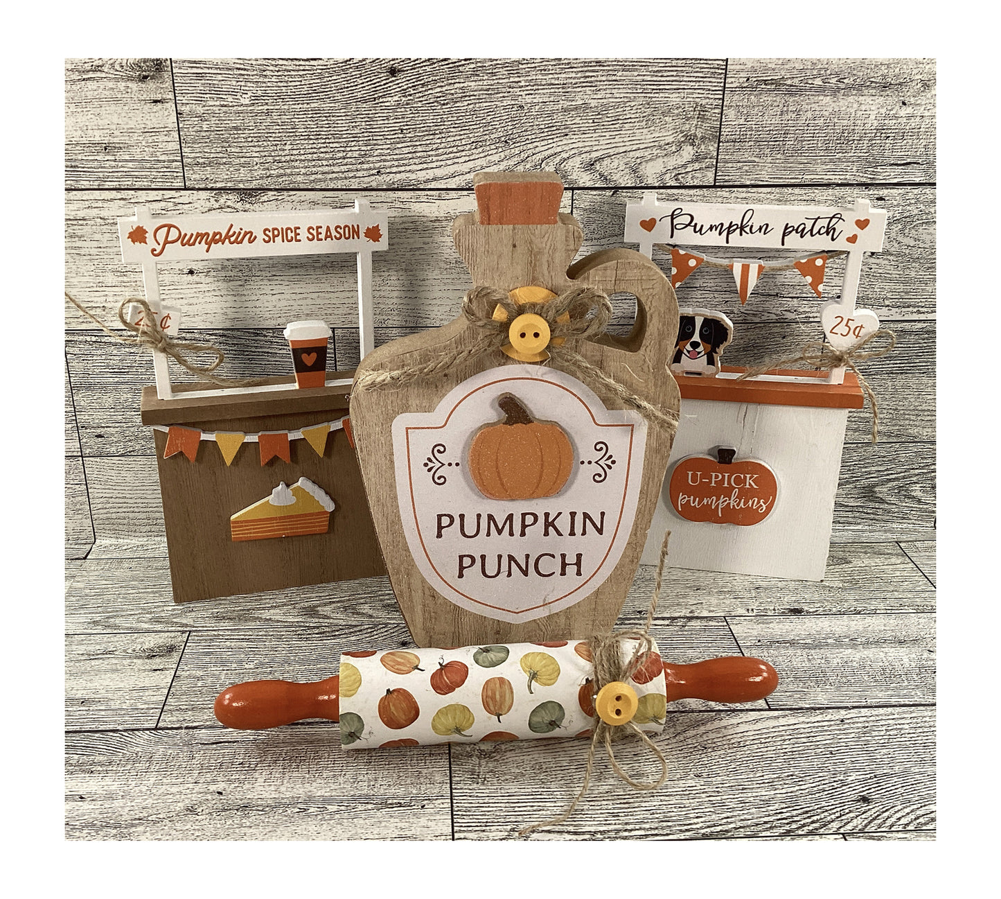 AGD Fall Decor - Wood Pumpkins Spice Booth Ladder Jar Tier Tray Set