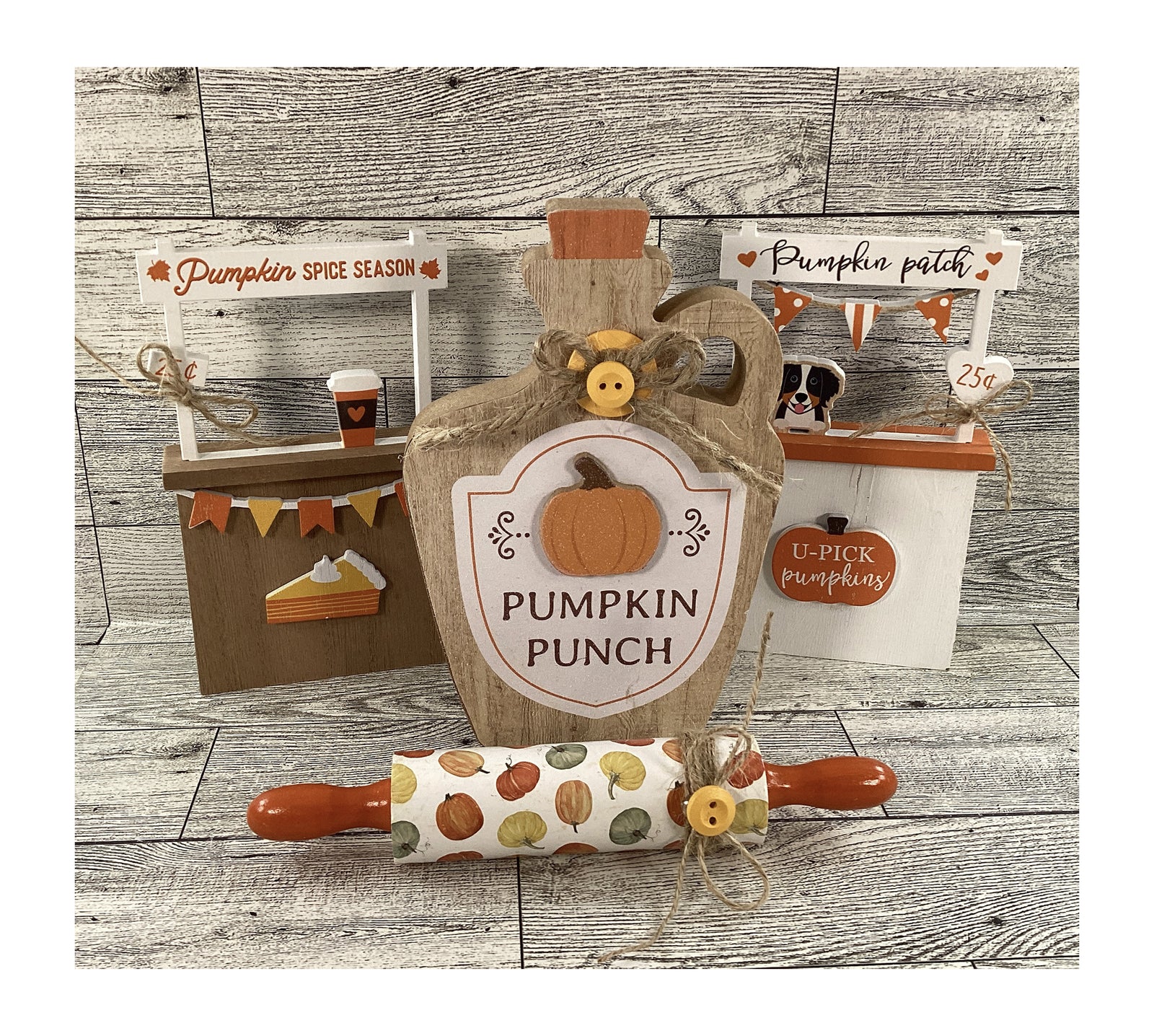 AGD Fall Decor - Wood Pumpkins Spice Booth Ladder Jar Tier Tray Set