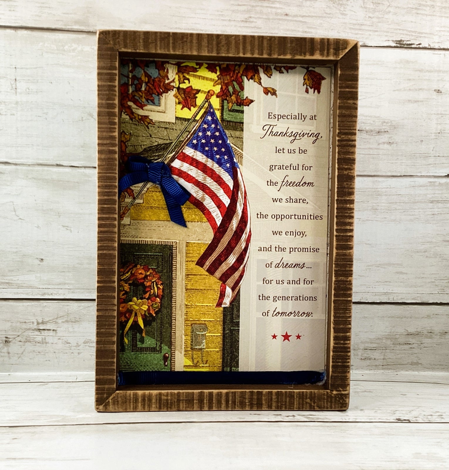 AGD  Fall Decor - American Flag Freedom Thanksgiving Inset Box Sign