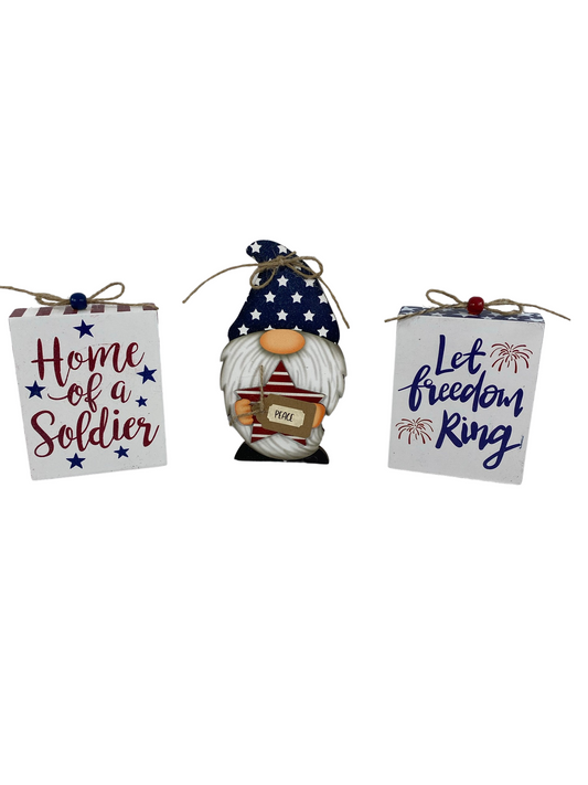 AGD Patriotic Decor - American Gnome Freedom Soldier Box Sign 3pc Set