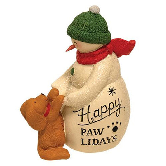 BB Christmas Decor - Happy Pawlidays Snowman Puppy Figurine